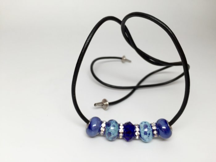 Leather Hair Tie - Handmade - Shades of Blue - Image 2