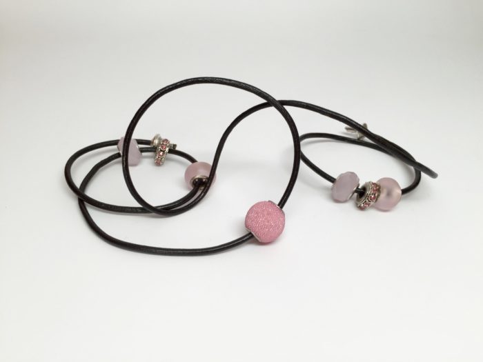 Leather Hair Tie- Handmade - Flirty Pink - Image 5