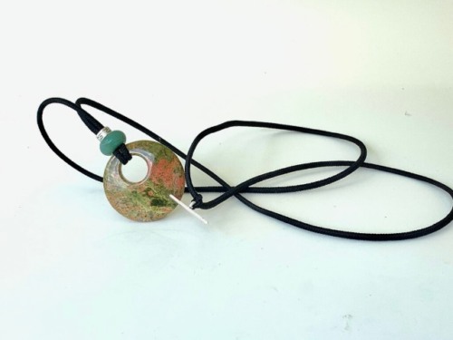 Natural Unakite and Green Aventurine is hair jewelry for locs that can be worn as a necklace and bracelet.